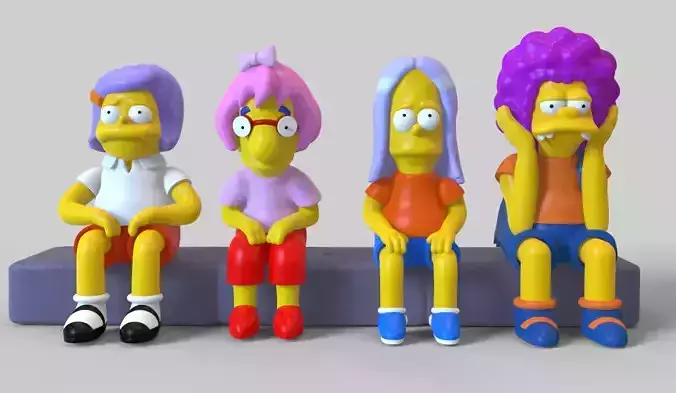 THE SIMPSONS - BART NELSON MILHOUSE AND MARTIN WITH A WIG 3D print model