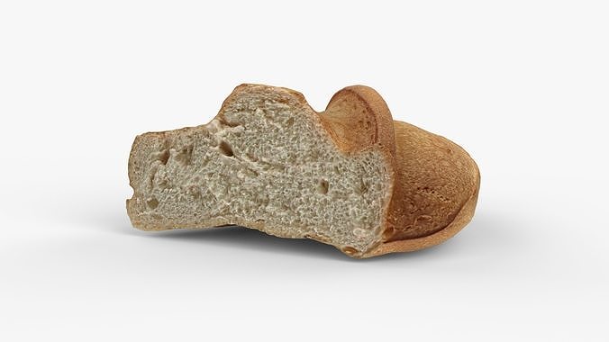 Photorealistic 3D scan of half a wheat Loaf Low-poly 3D model 3