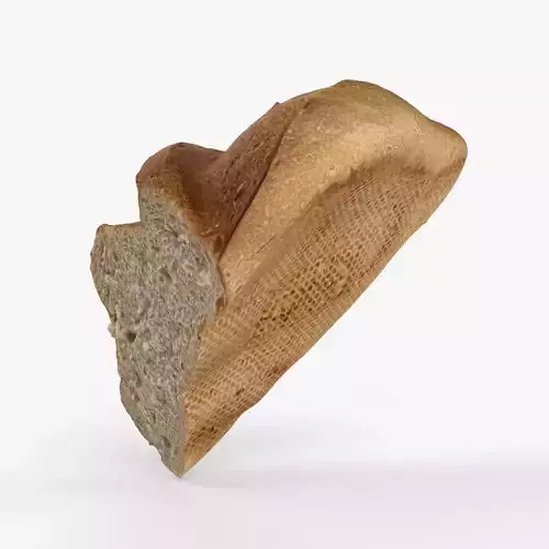 Photorealistic 3D scan of half a wheat Loaf Low-poly 3D model