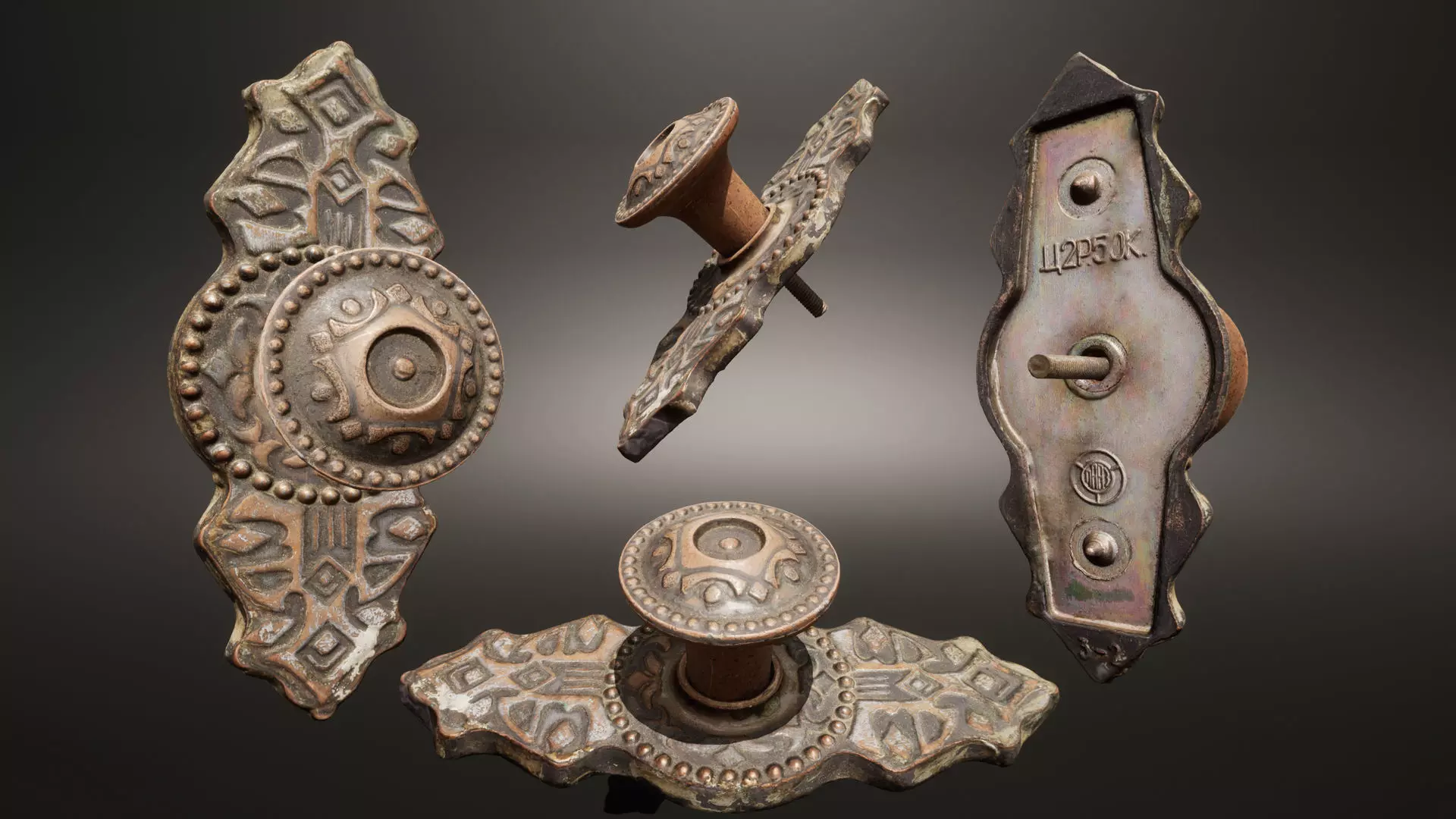 Old Doorknob  Low-poly 3D model_0