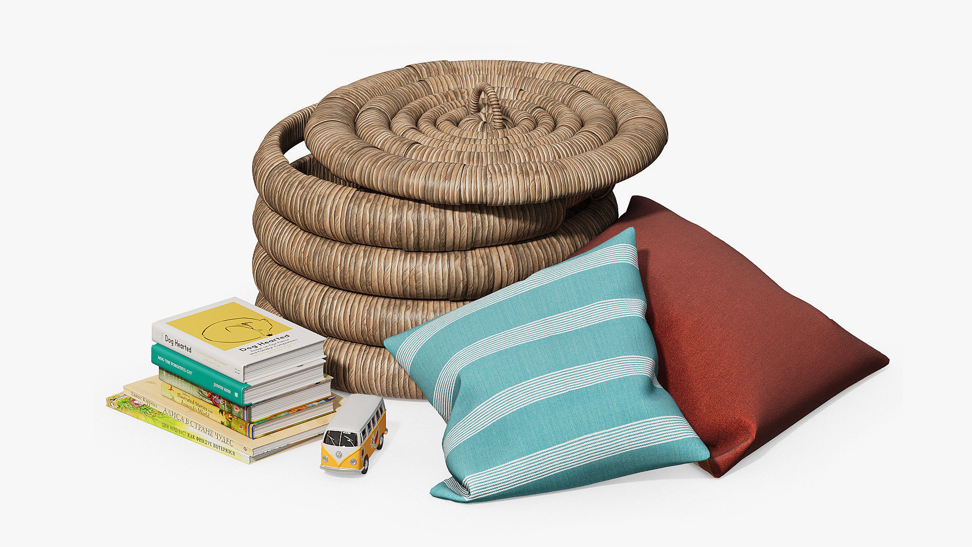 Decorative set for childrens room with wicker basket 3D model_1