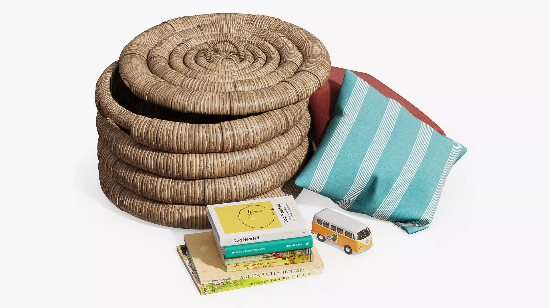 Decorative set for childrens room with wicker basket 3D model_0