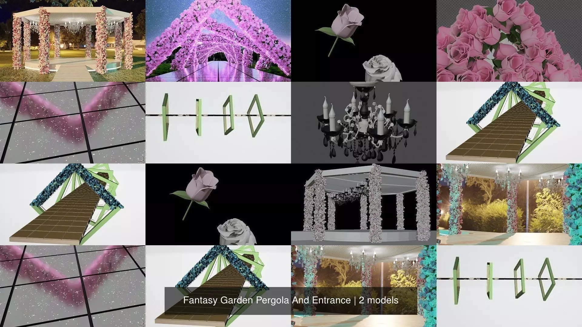 Fantasy Garden Pergola And Entrance 3D Model Collection_0