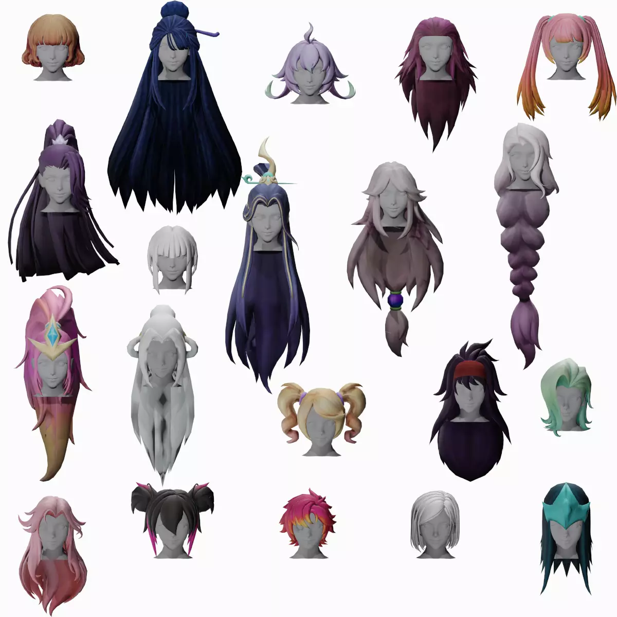 20 STYLIZED FEMALE HAIR MODELS PACK 5 Low-poly 3D model