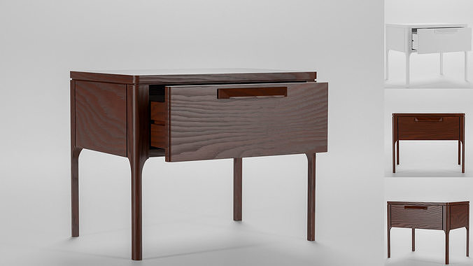 Dark brown wood bedside table Low-poly 3D model