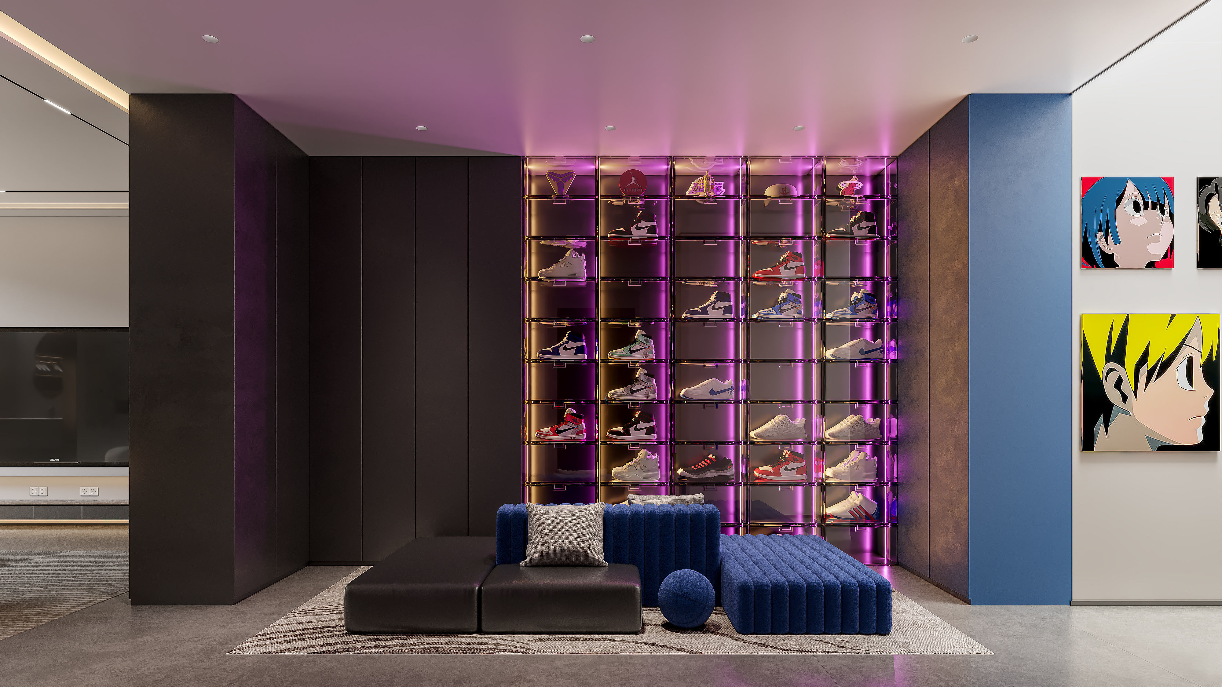 Modern basement shoe collection area 3D model_3