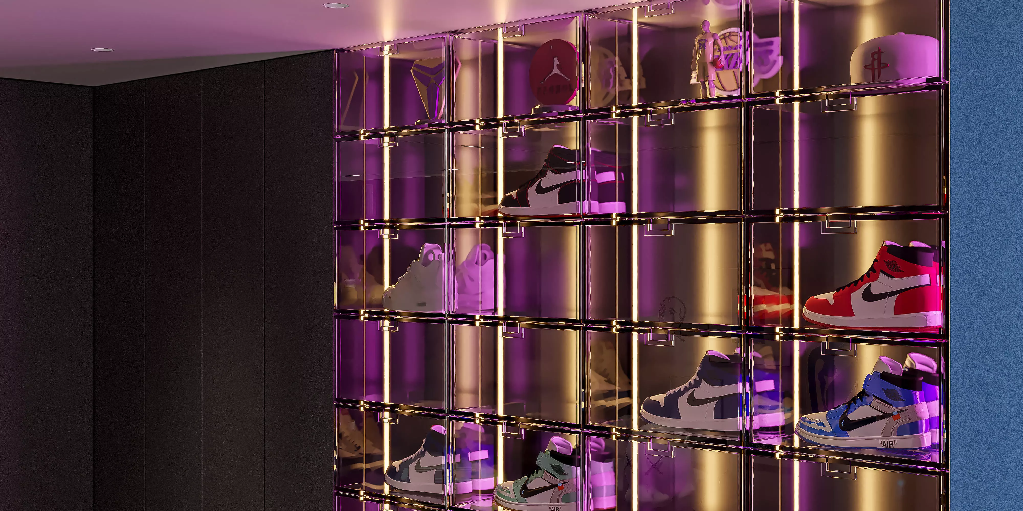 Modern basement shoe collection area 3D model_0