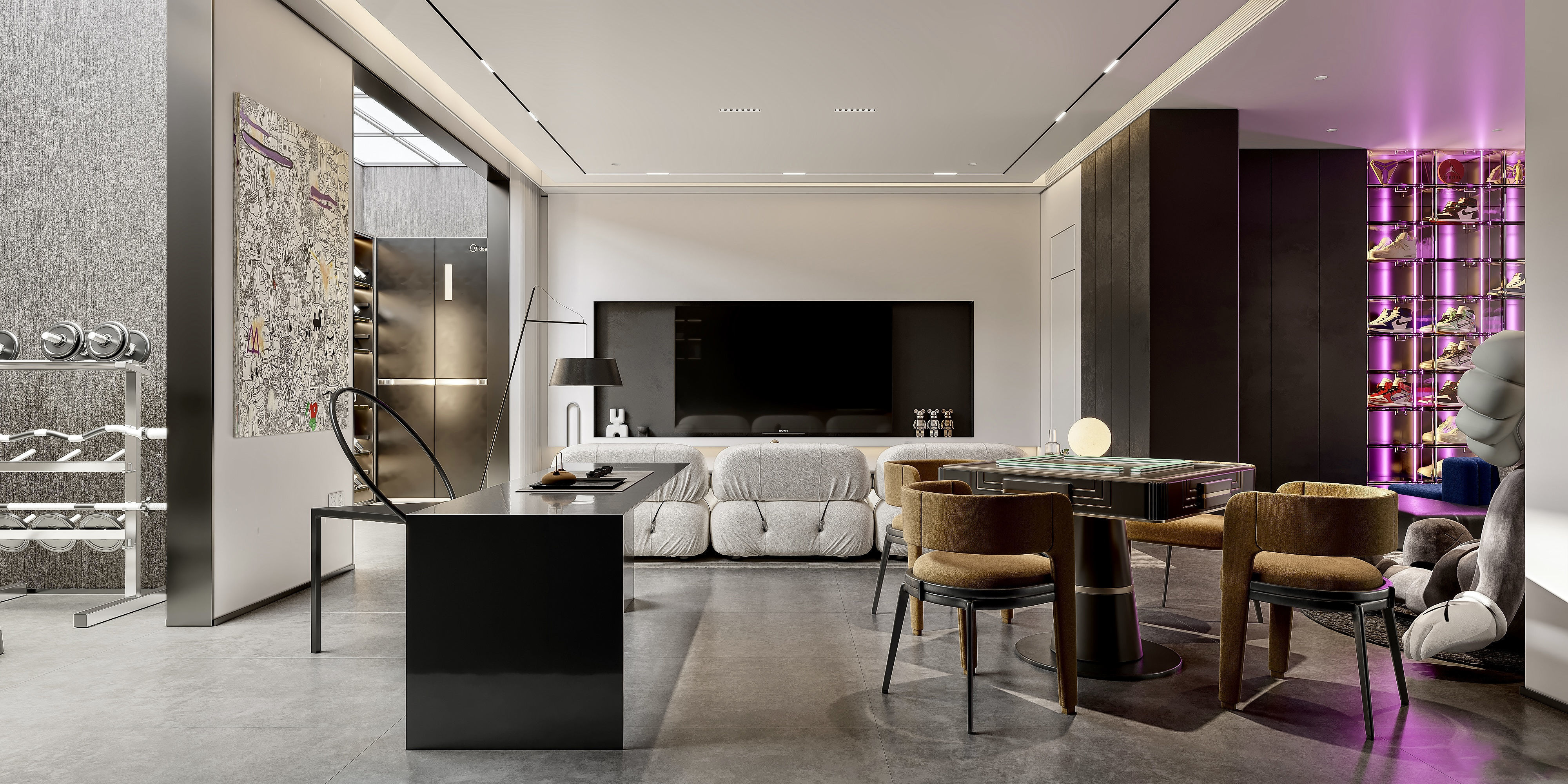 Modern basement shoe collection area 3D model_5