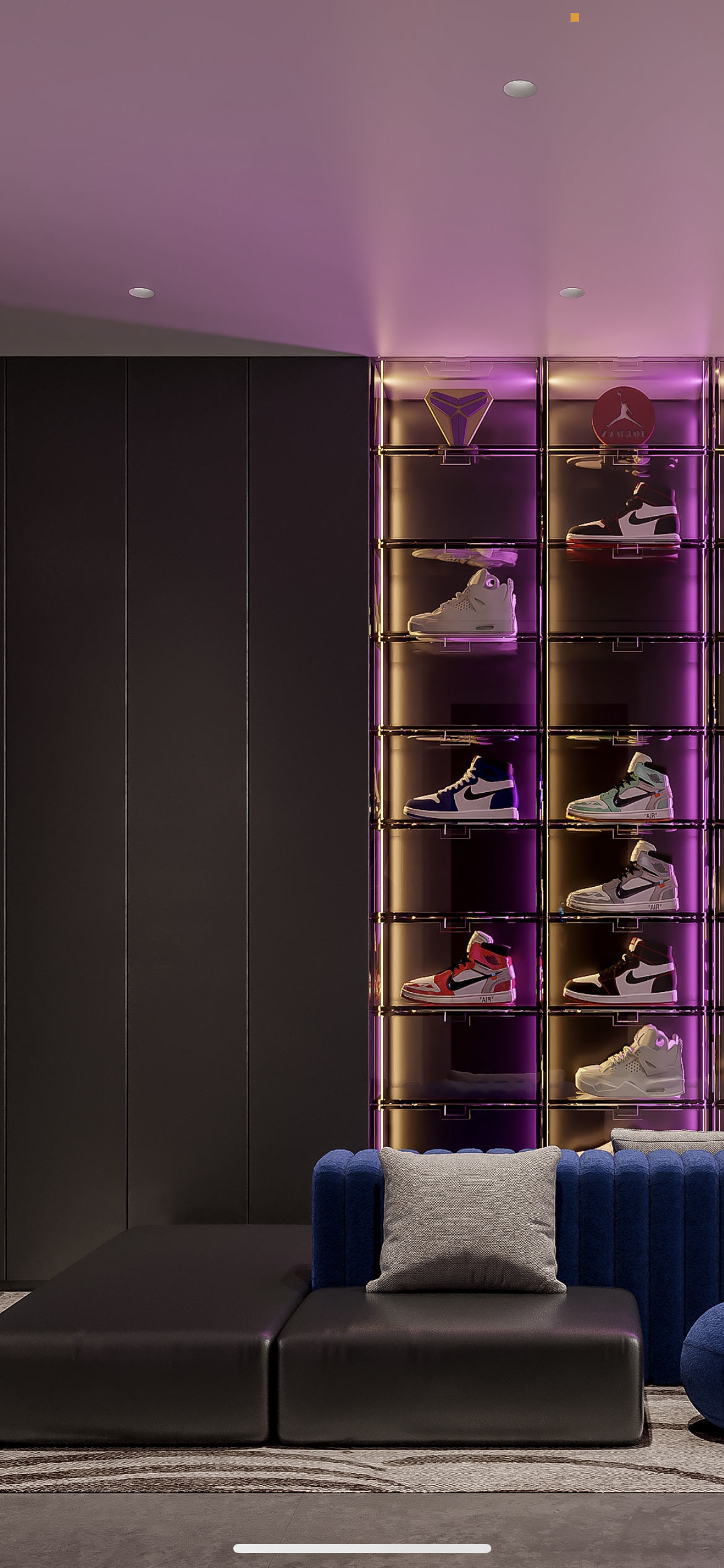 Modern basement shoe collection area 3D model_2