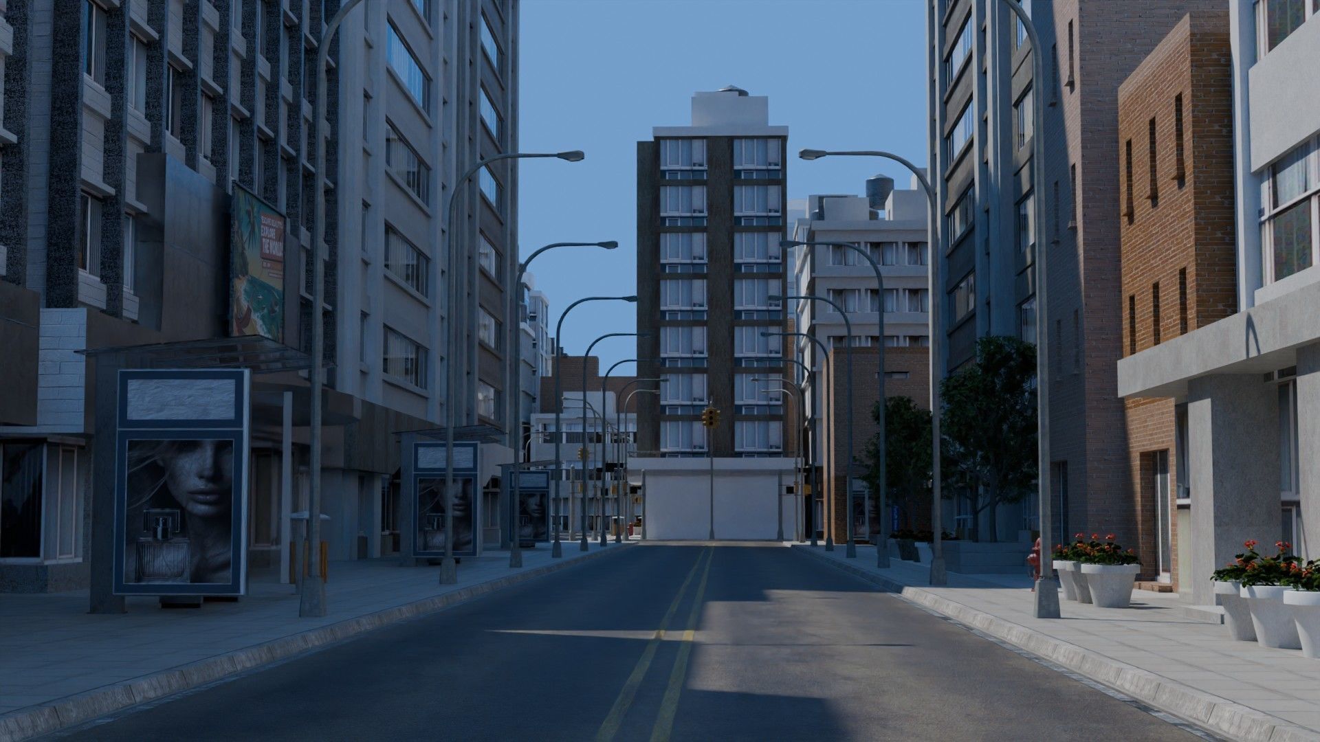 City Downtown Skyscraper Street Low-poly 3D model_4