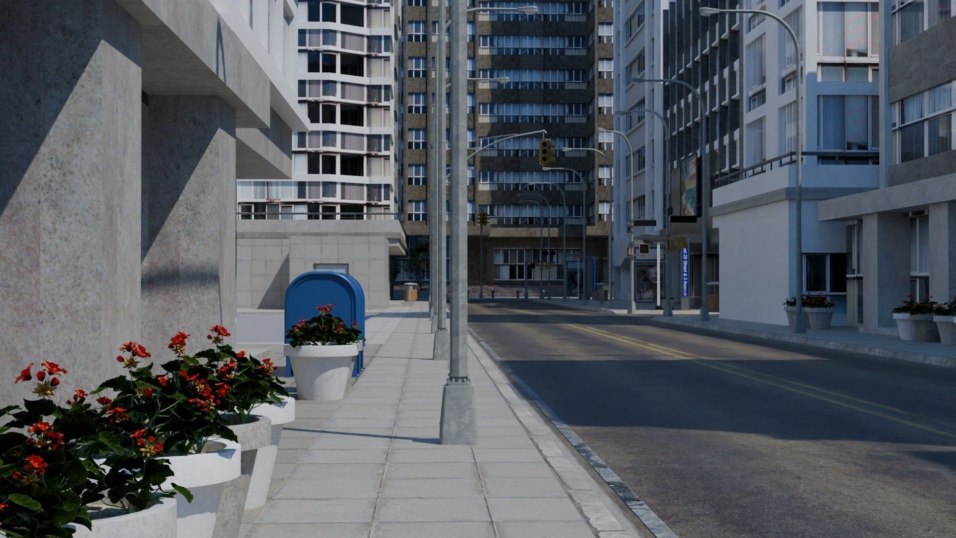 City Downtown Skyscraper Street Low-poly 3D model_3