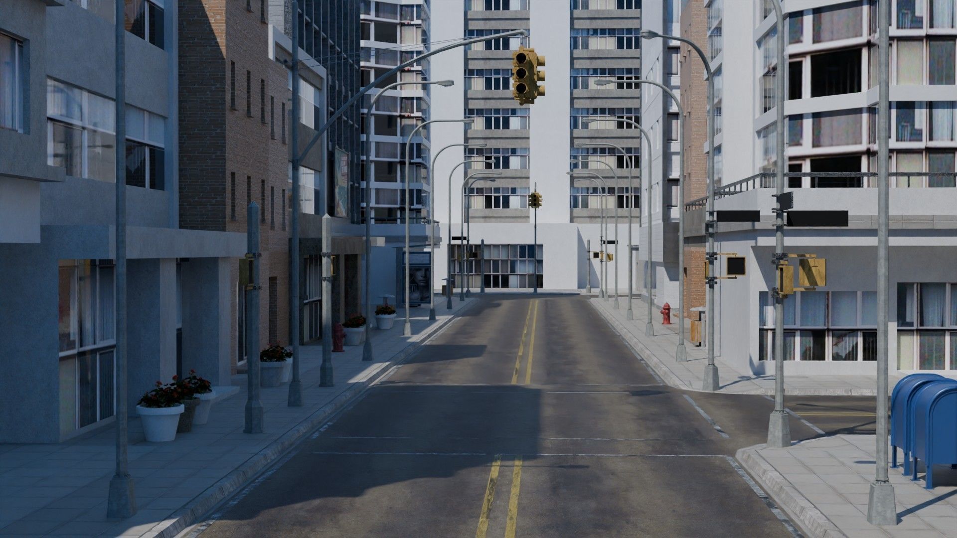 City Downtown Skyscraper Street Low-poly 3D model_2