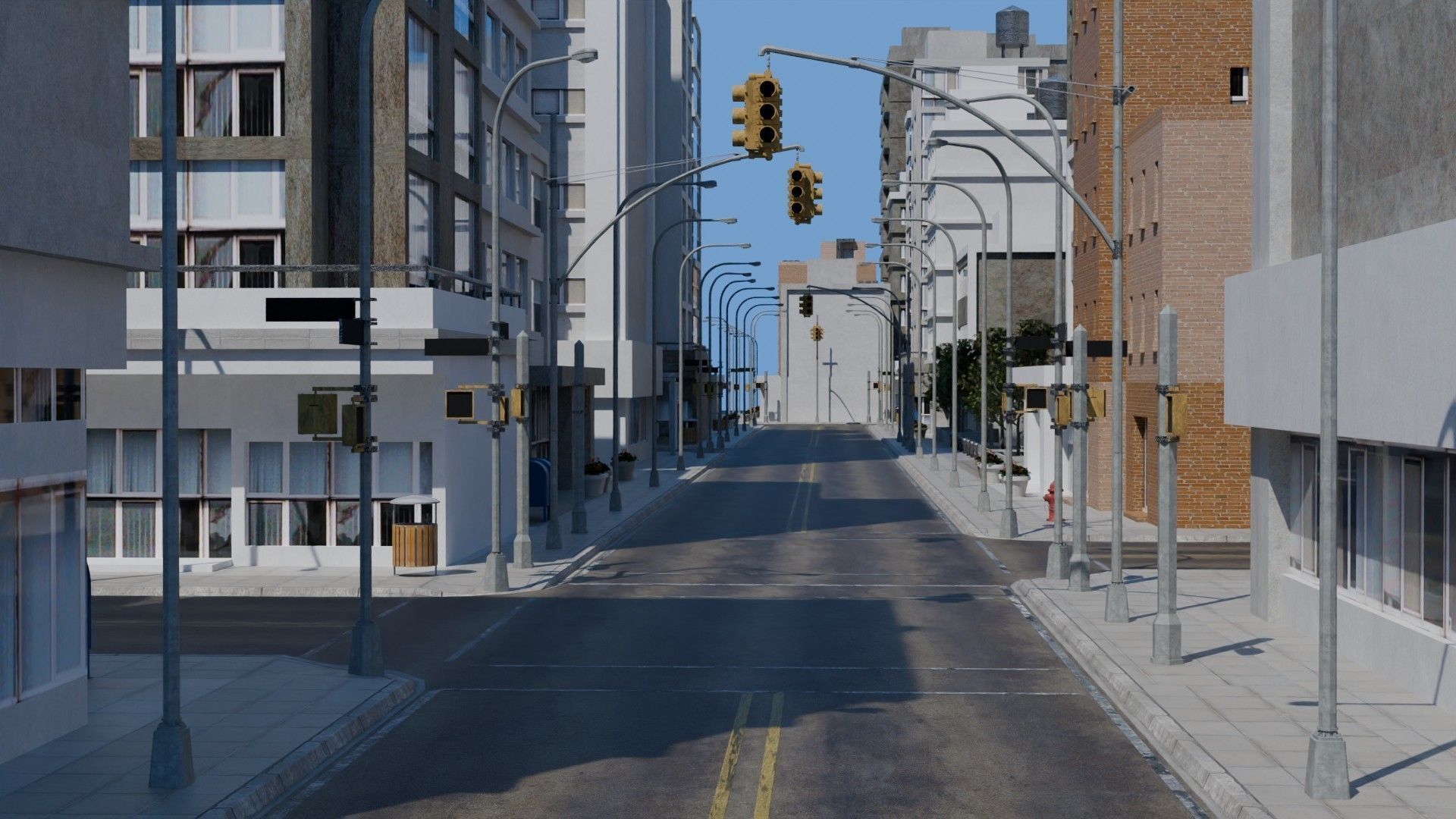 City Downtown Skyscraper Street Low-poly 3D model_1