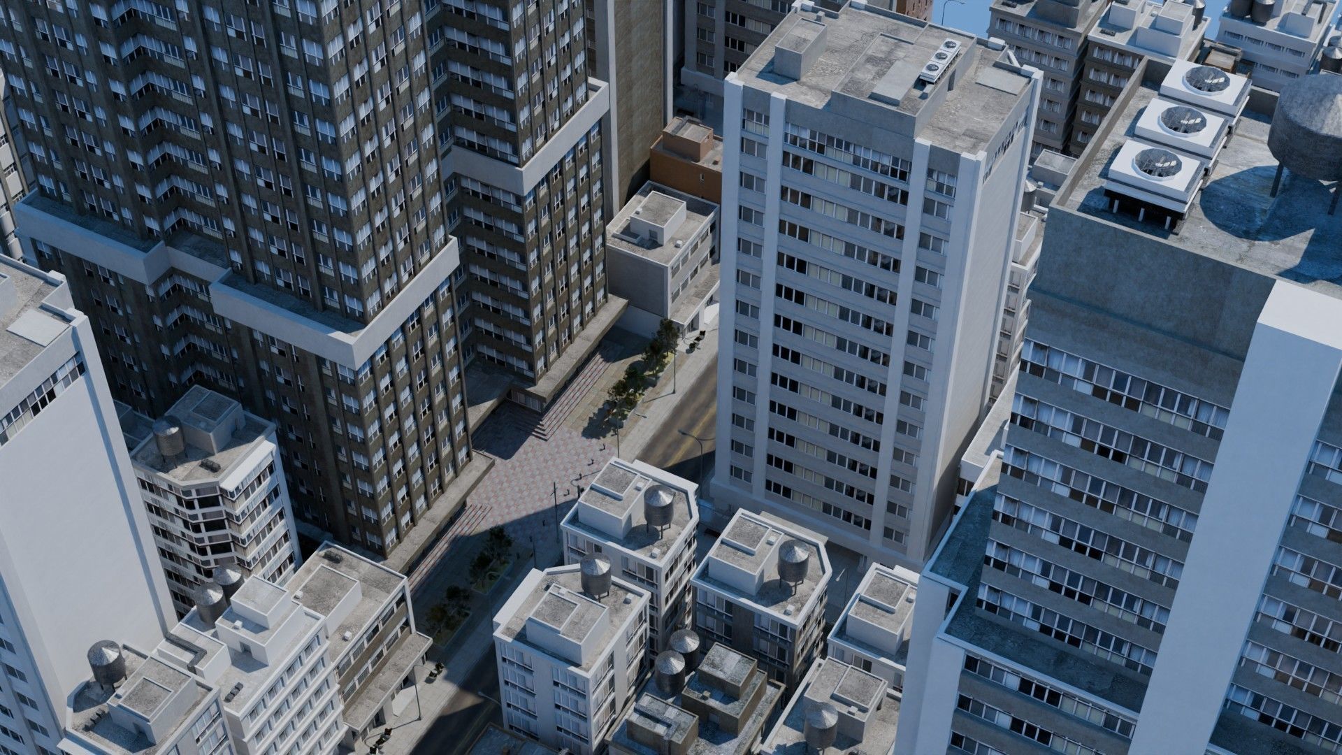 City Downtown Skyscraper Street Low-poly 3D model_5