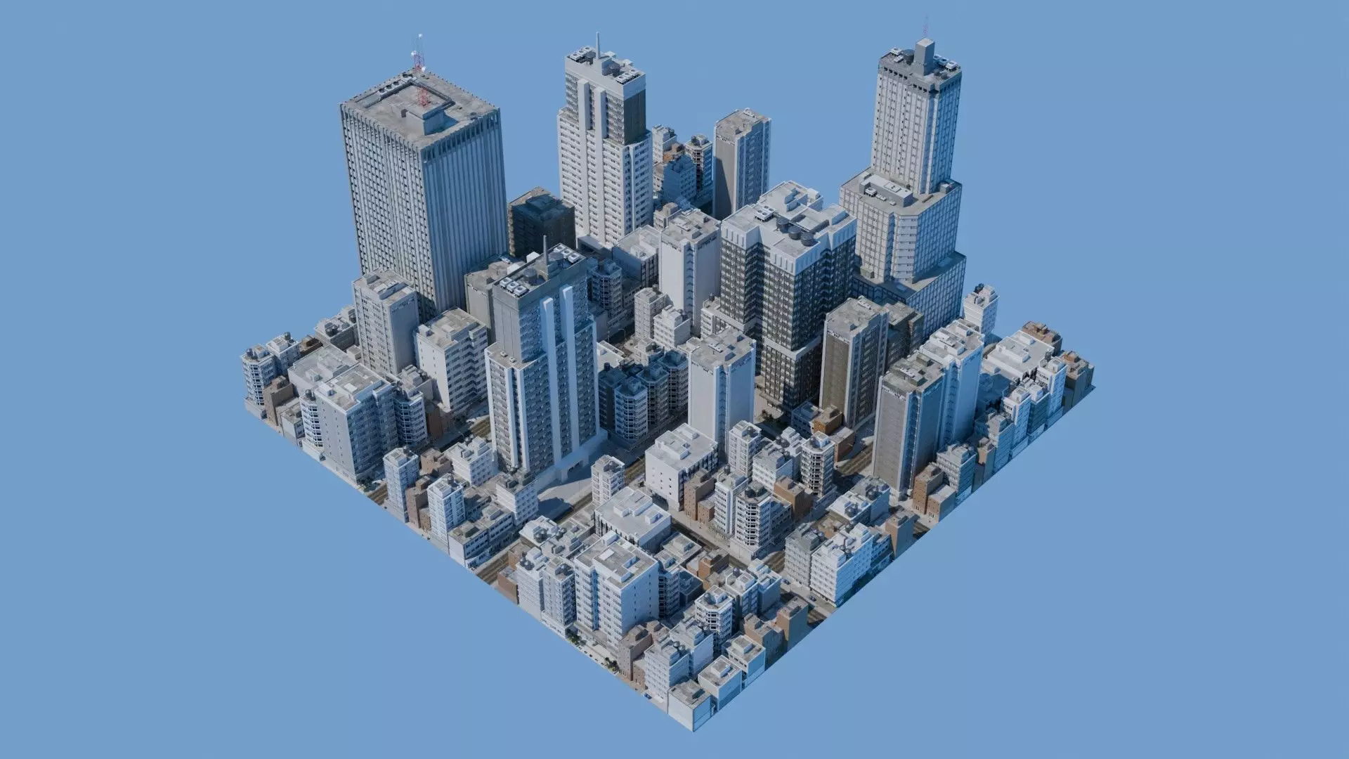 City Downtown Skyscraper Street Low-poly 3D model_0
