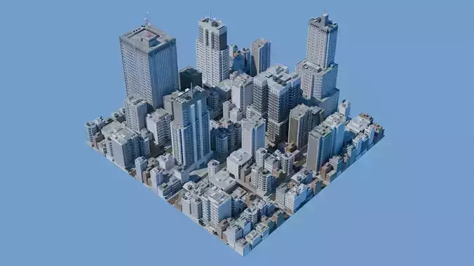 City Downtown Skyscraper Street Low-poly 3D model