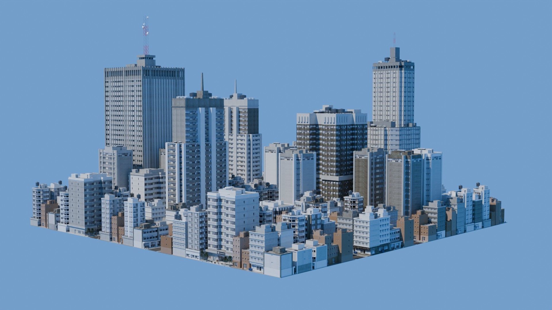 City Downtown Skyscraper Street Low-poly 3D model_8