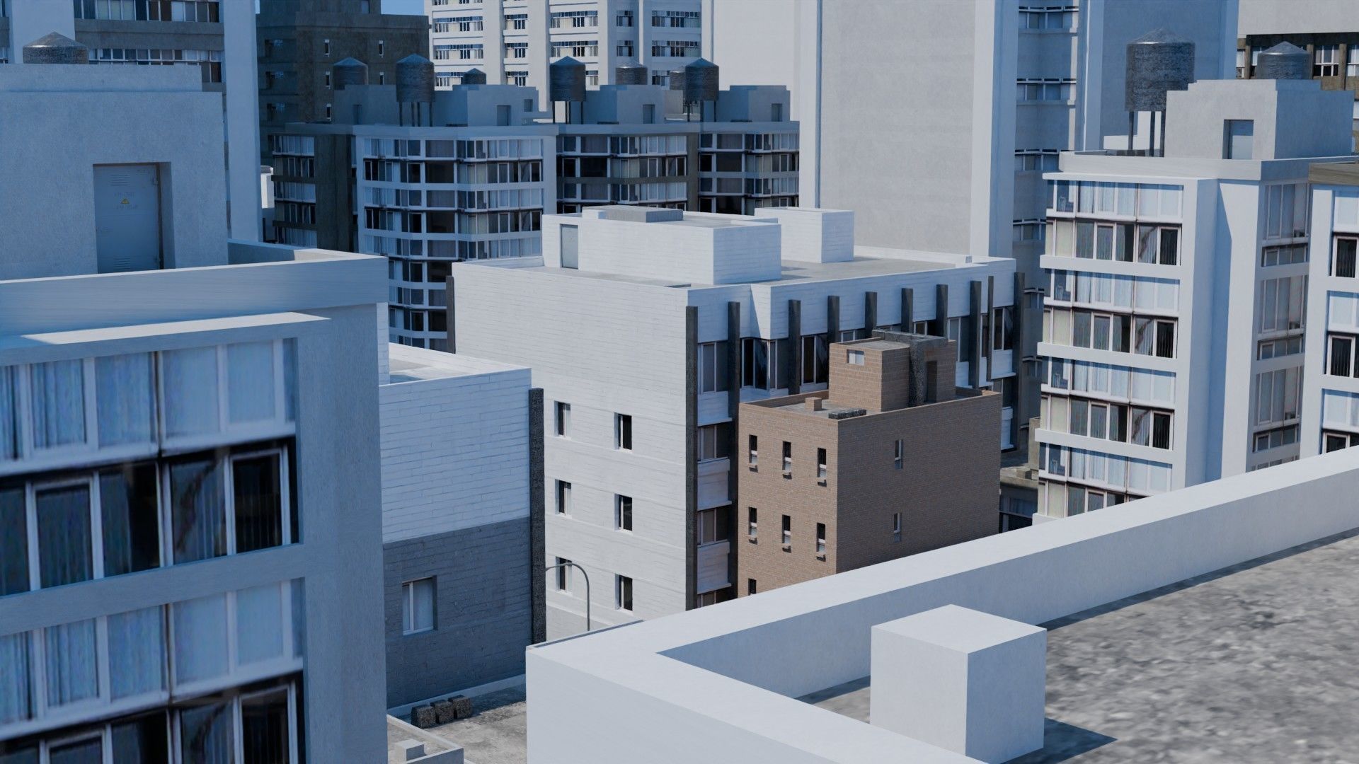 City Downtown Skyscraper Street Low-poly 3D model_7