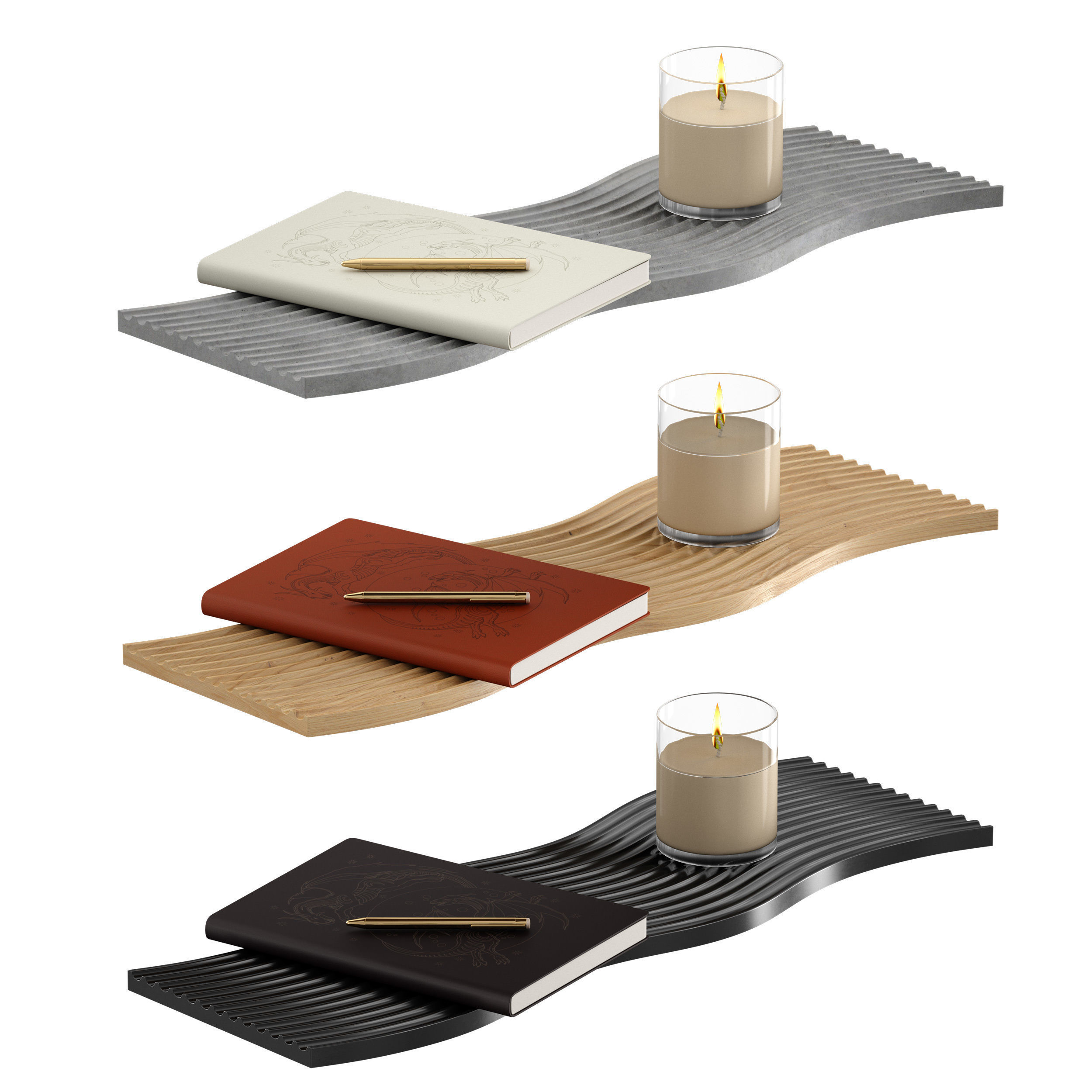 Decorative set - notepad pen candle stand 3D model_2