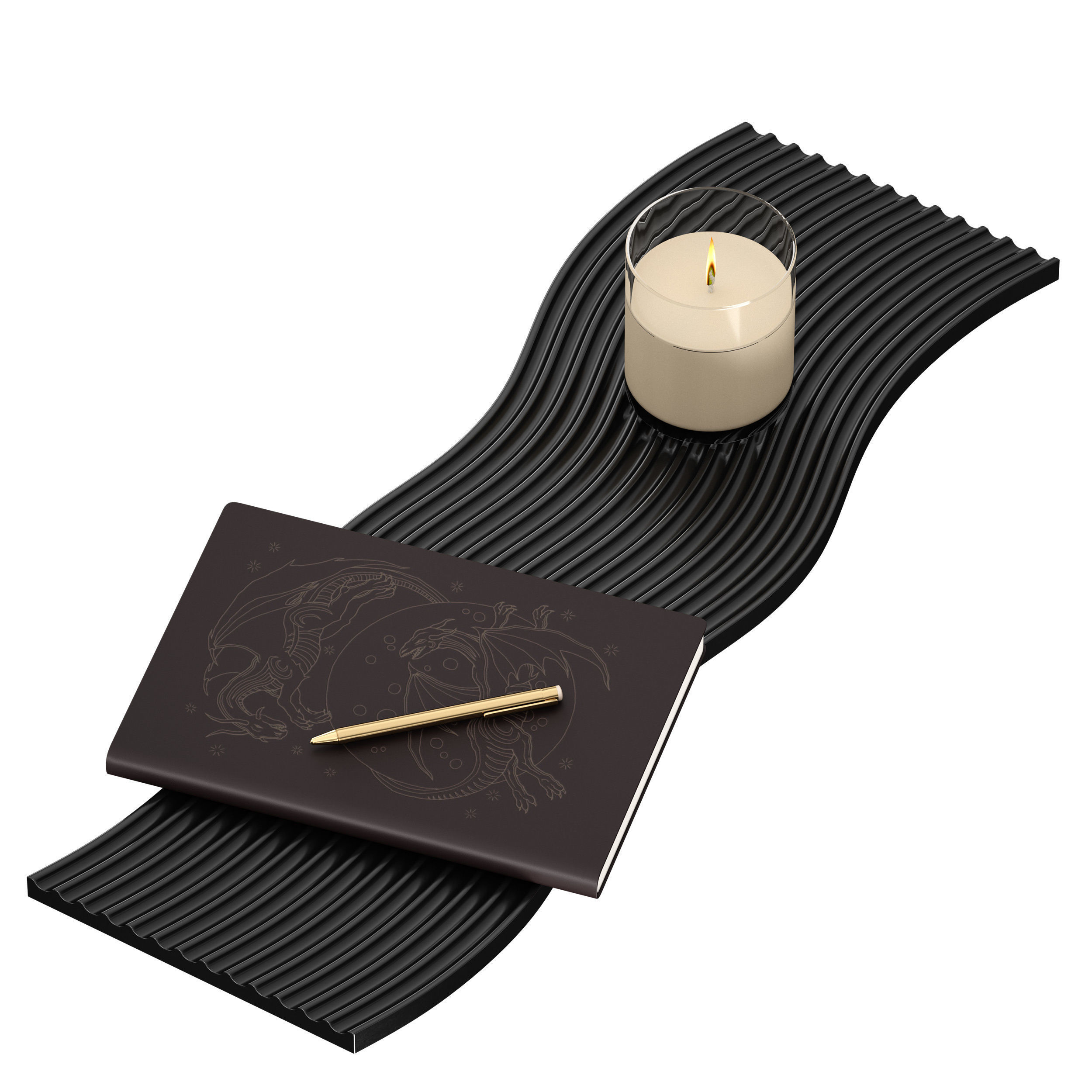 Decorative set - notepad pen candle stand 3D model_4