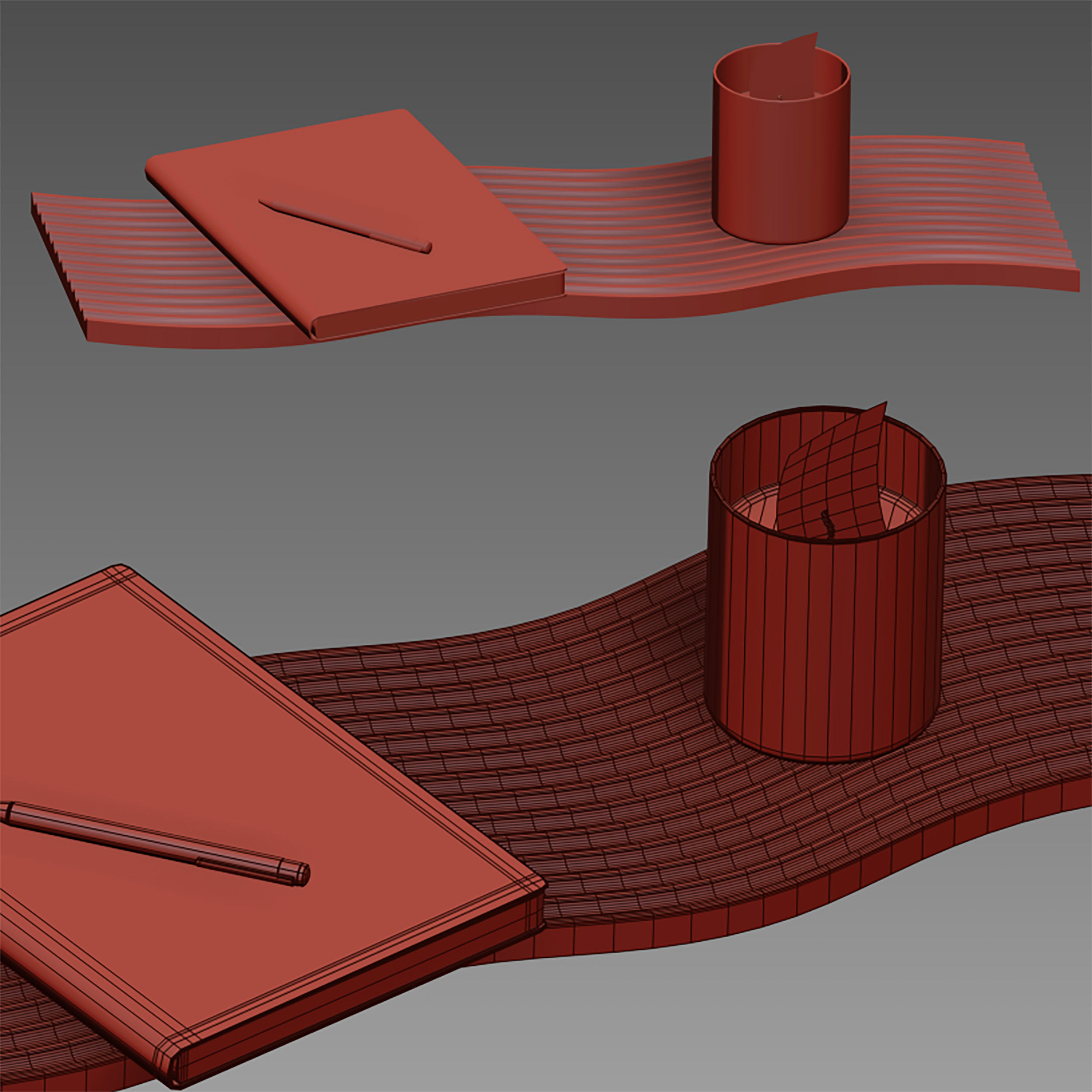 Decorative set - notepad pen candle stand 3D model_13