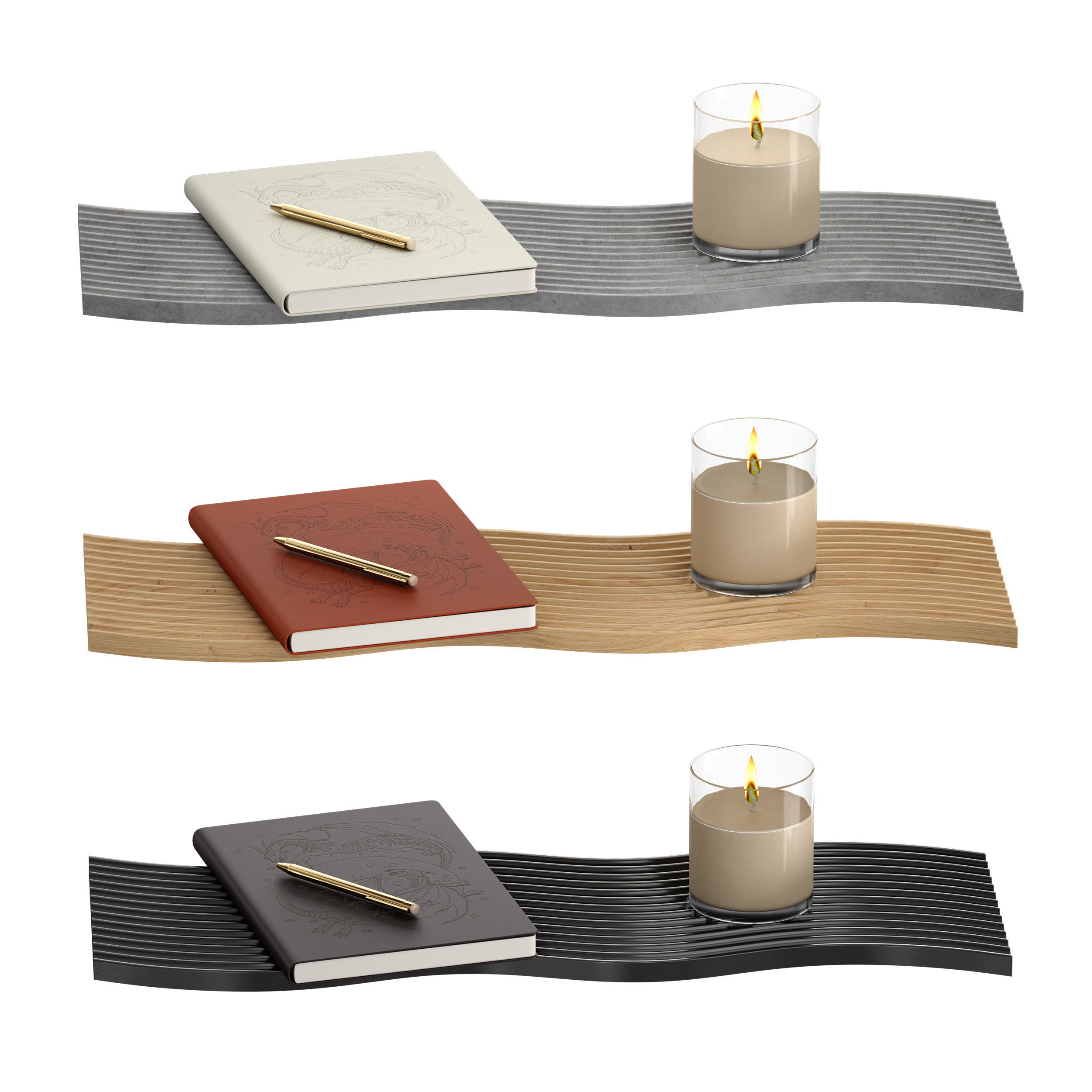 Decorative set - notepad pen candle stand 3D model_1