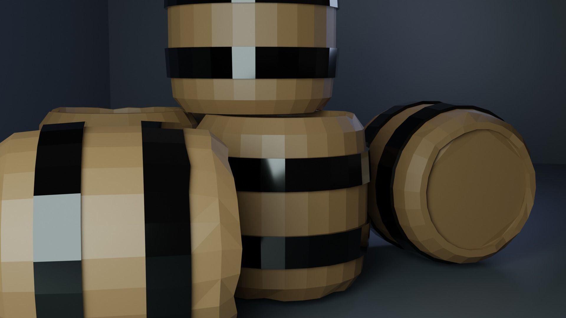 Low Poly Barrel set with 6 barrels Free low-poly 3D model_6