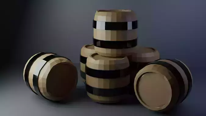Low Poly Barrel set with 6 barrels