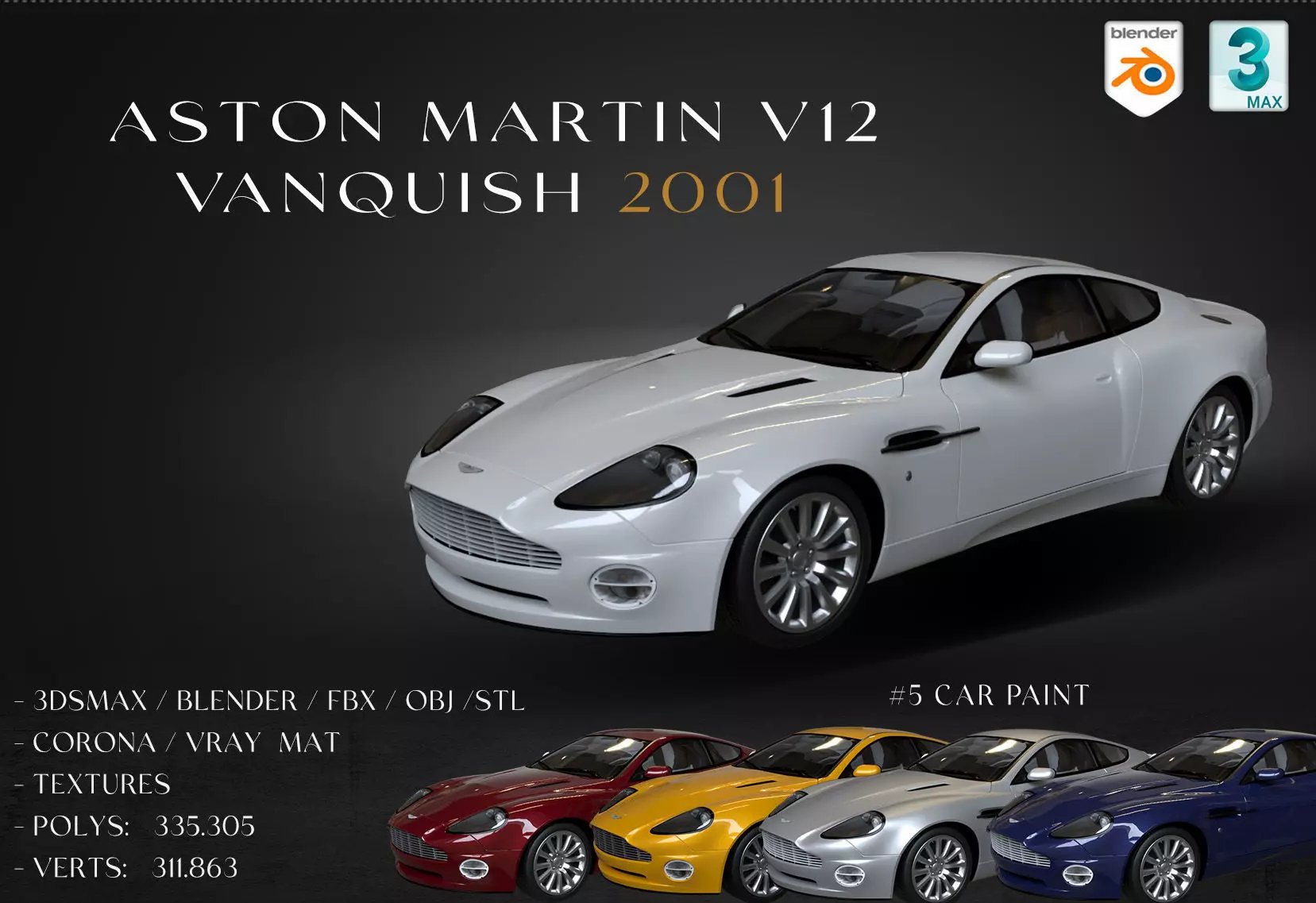 Aston Martin V12 Vanquish 2001 Low-poly 3D model_0