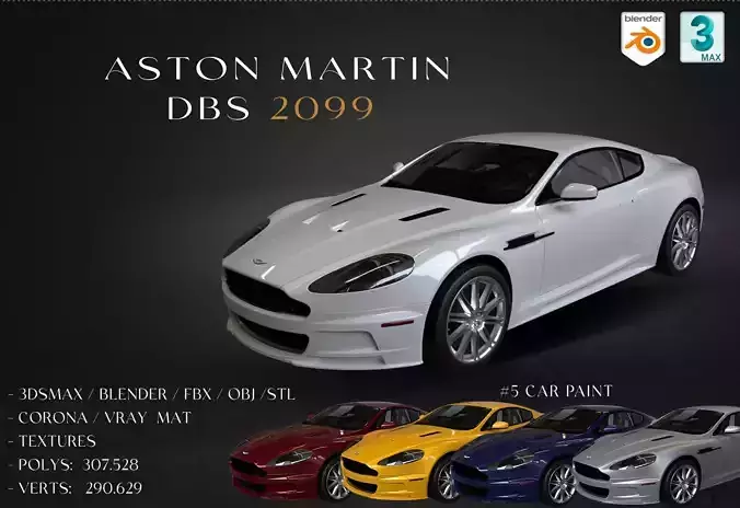  Aston Martin DBS 2009 Low-poly 3D model