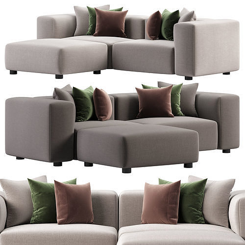 Soft Modular two seater with chaise longue by Jasper Morrison 3D model