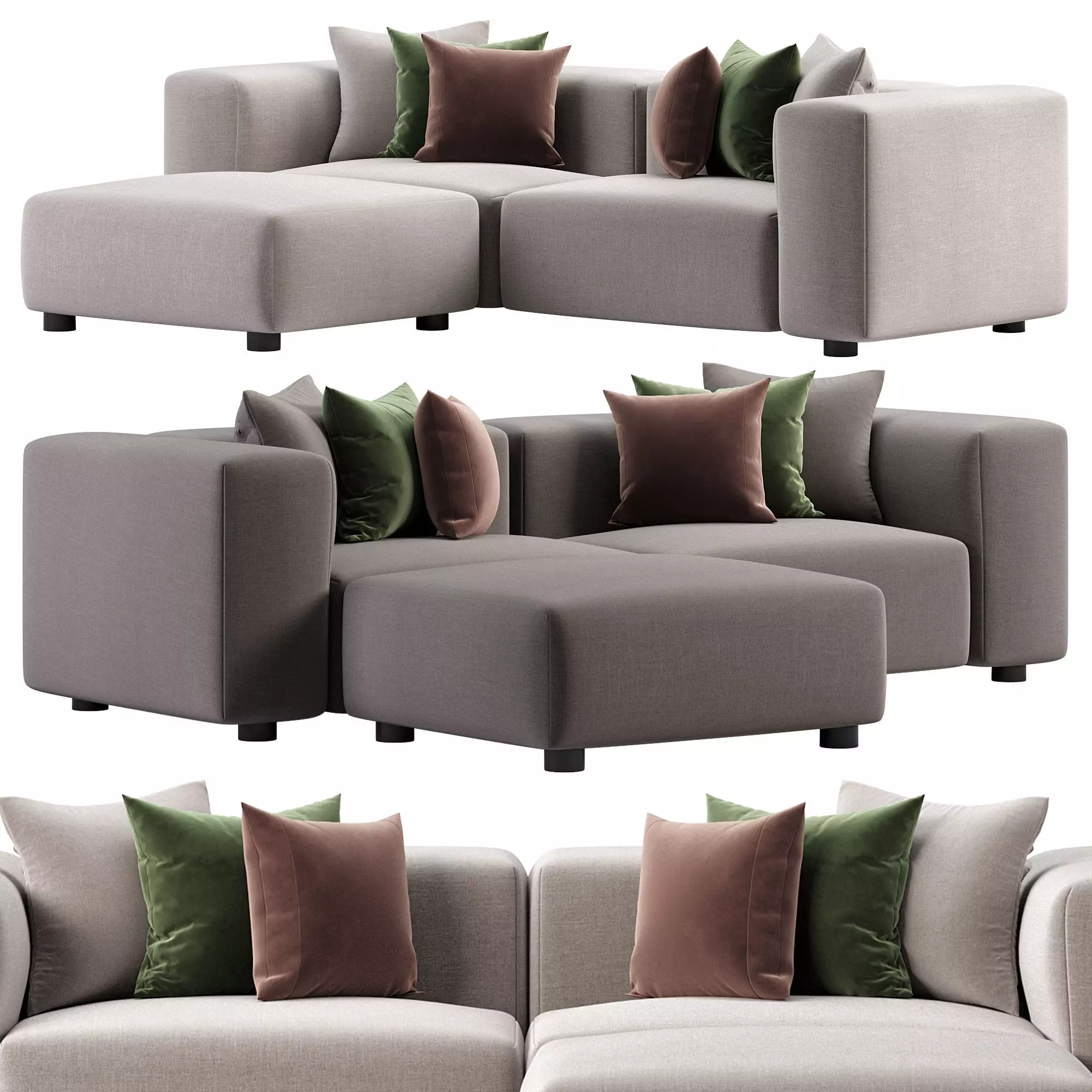 Soft Modular two seater with chaise longue by Jasper Morrison 3D model