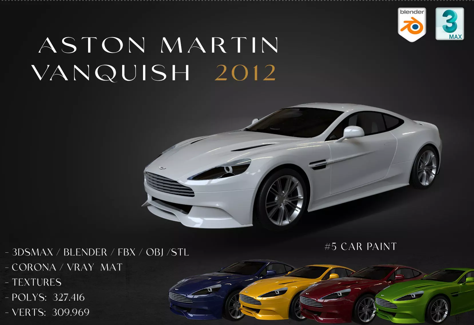 Aston Martin Vanquish 2012 Low-poly 3D model_0