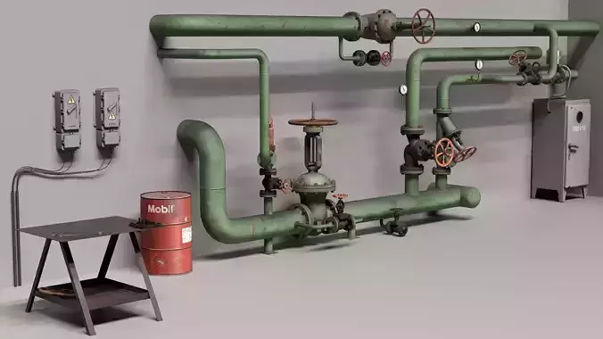 Industrial pipes-valves 3D model