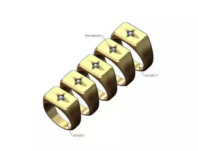 Star 3mm diamond rectangular signet ring US sizes 7to11