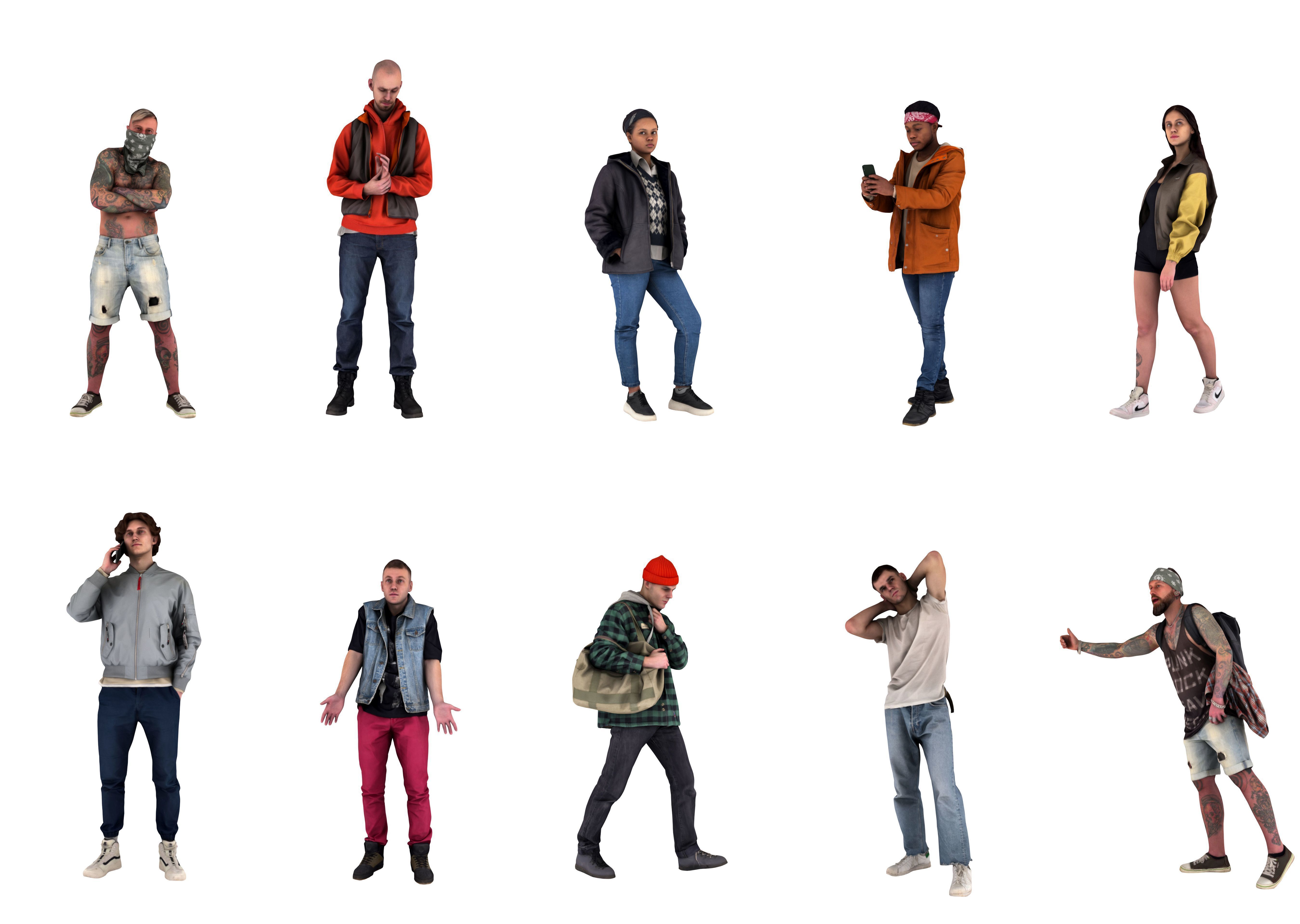 People pack poses body scan 50 pieces vol 2 of 10 Low-poly 3D model_5