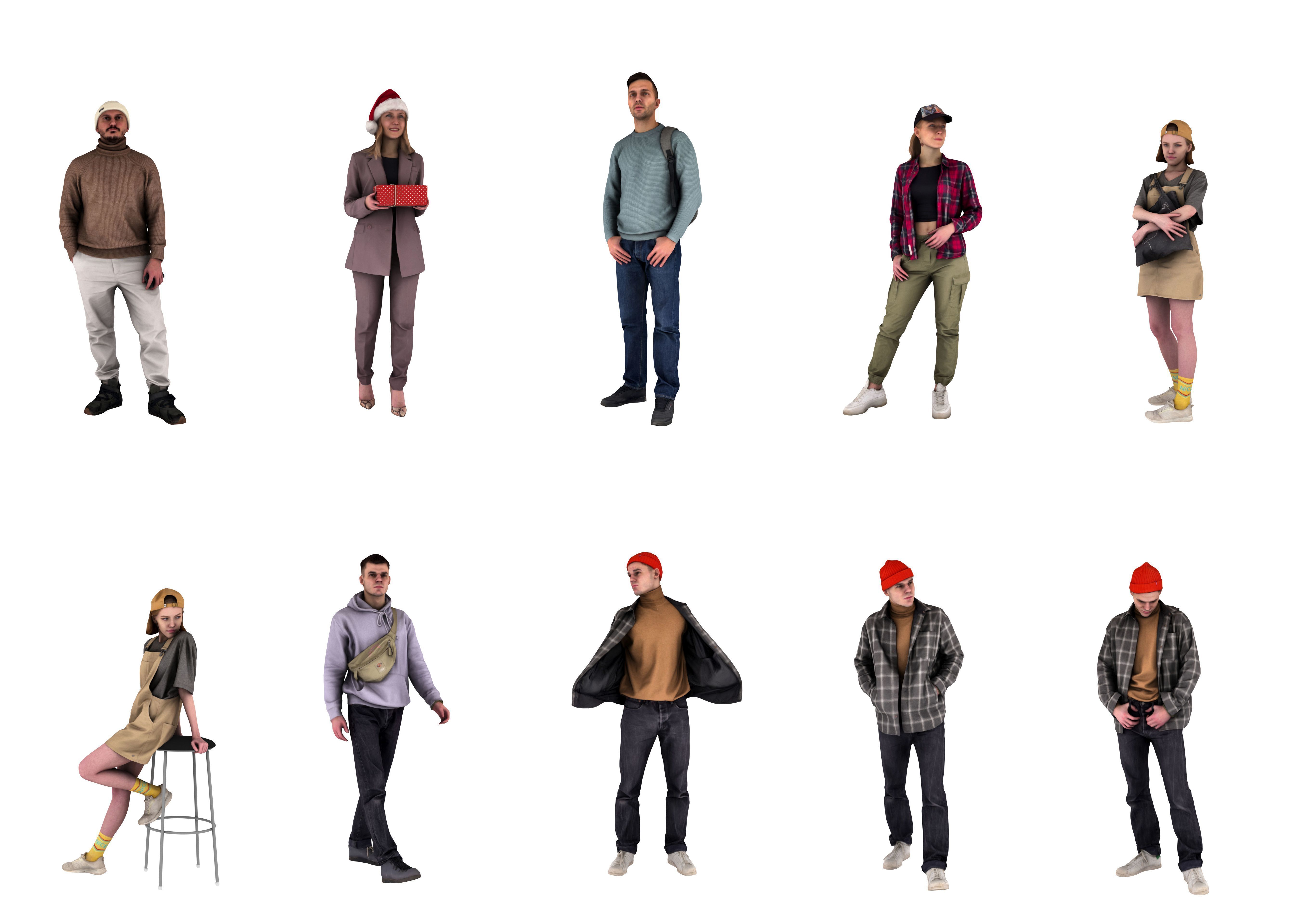 People pack poses body scan 50 pieces vol 2 of 10 Low-poly 3D model_4