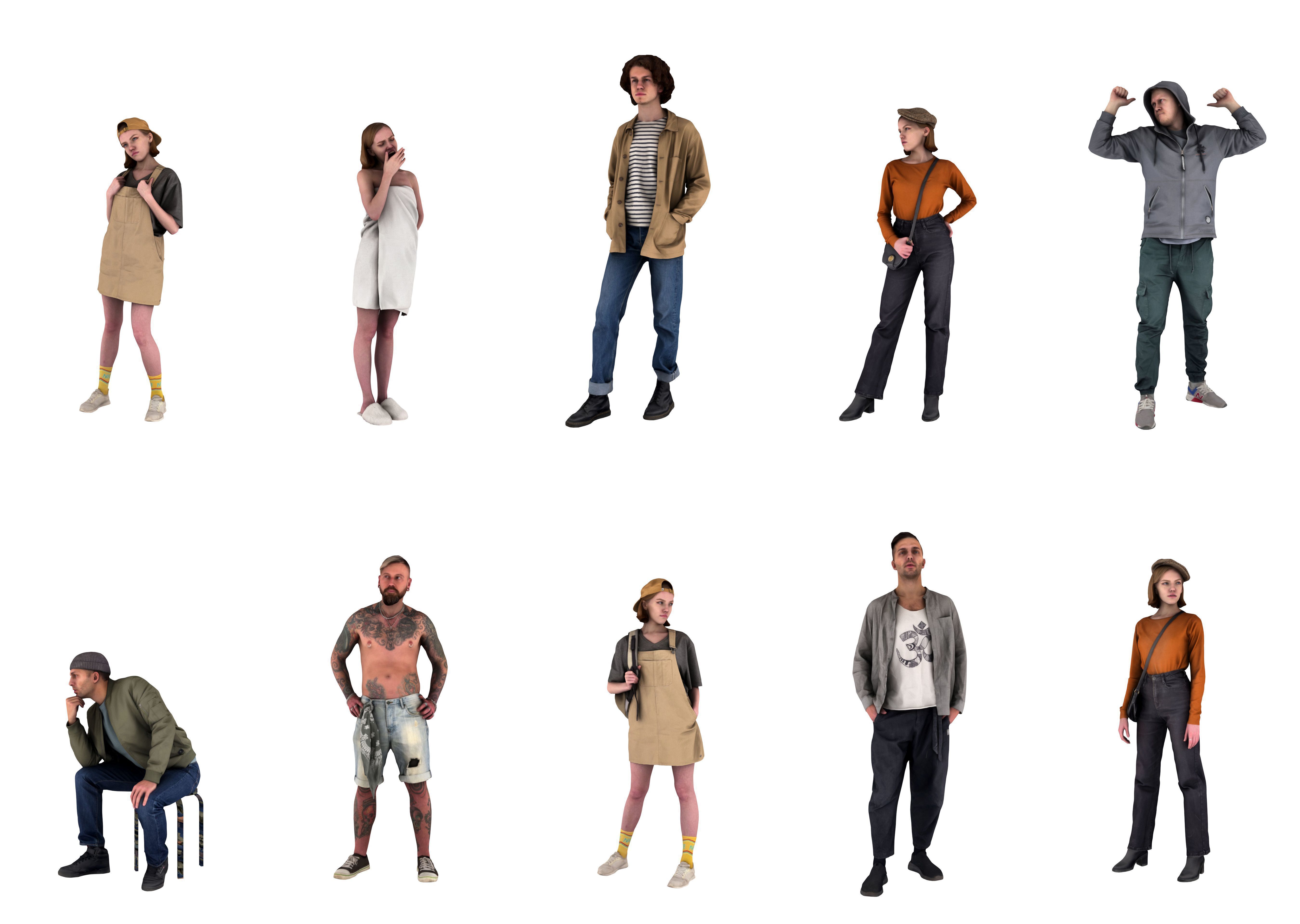 People pack poses body scan 50 pieces vol 2 of 10 Low-poly 3D model_6