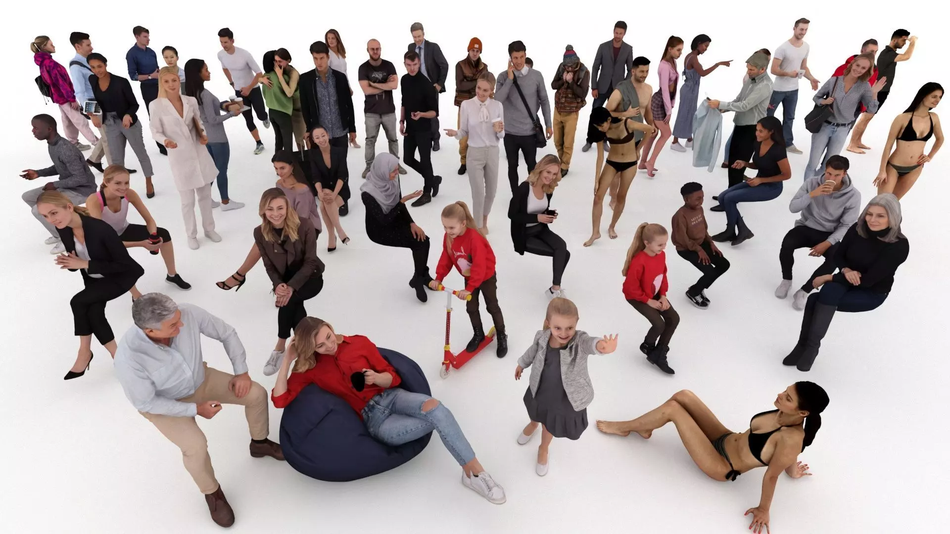 People pack poses scan body 50 pieces vol 3 of 10 Low-poly 3D model_0