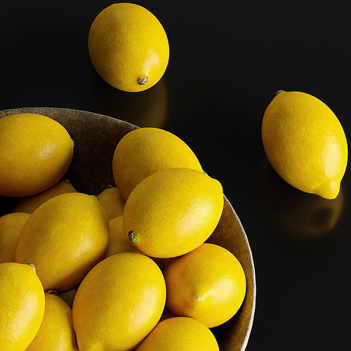 Lemons in a Ceramic Bowl Low-poly 3D model 4