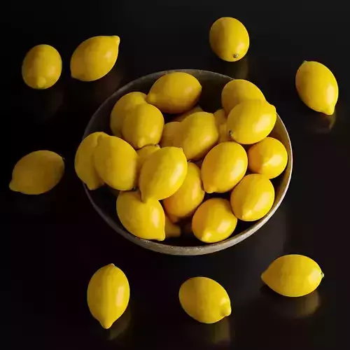 Lemons in a Ceramic Bowl Low-poly 3D model