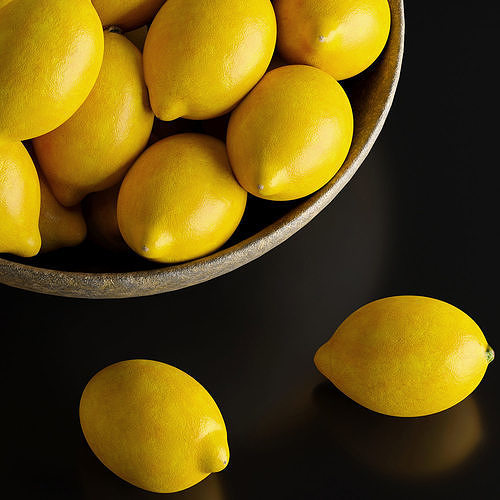 Lemons in a Ceramic Bowl Low-poly 3D model 3