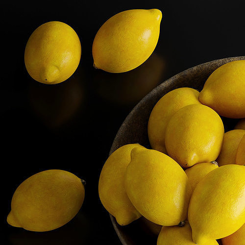 Lemons in a Ceramic Bowl Low-poly 3D model 2
