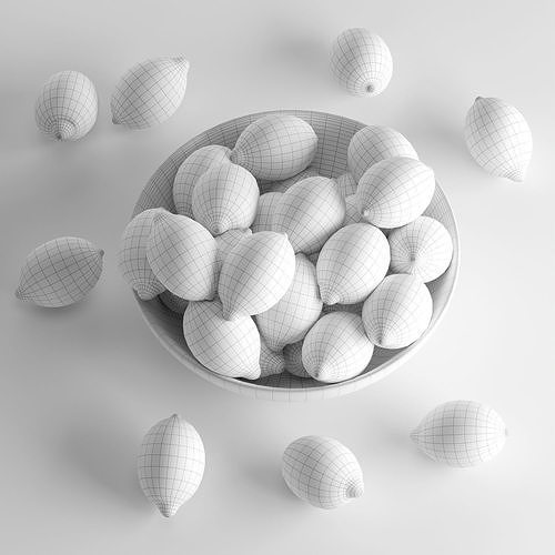 Lemons in a Ceramic Bowl Low-poly 3D model 5