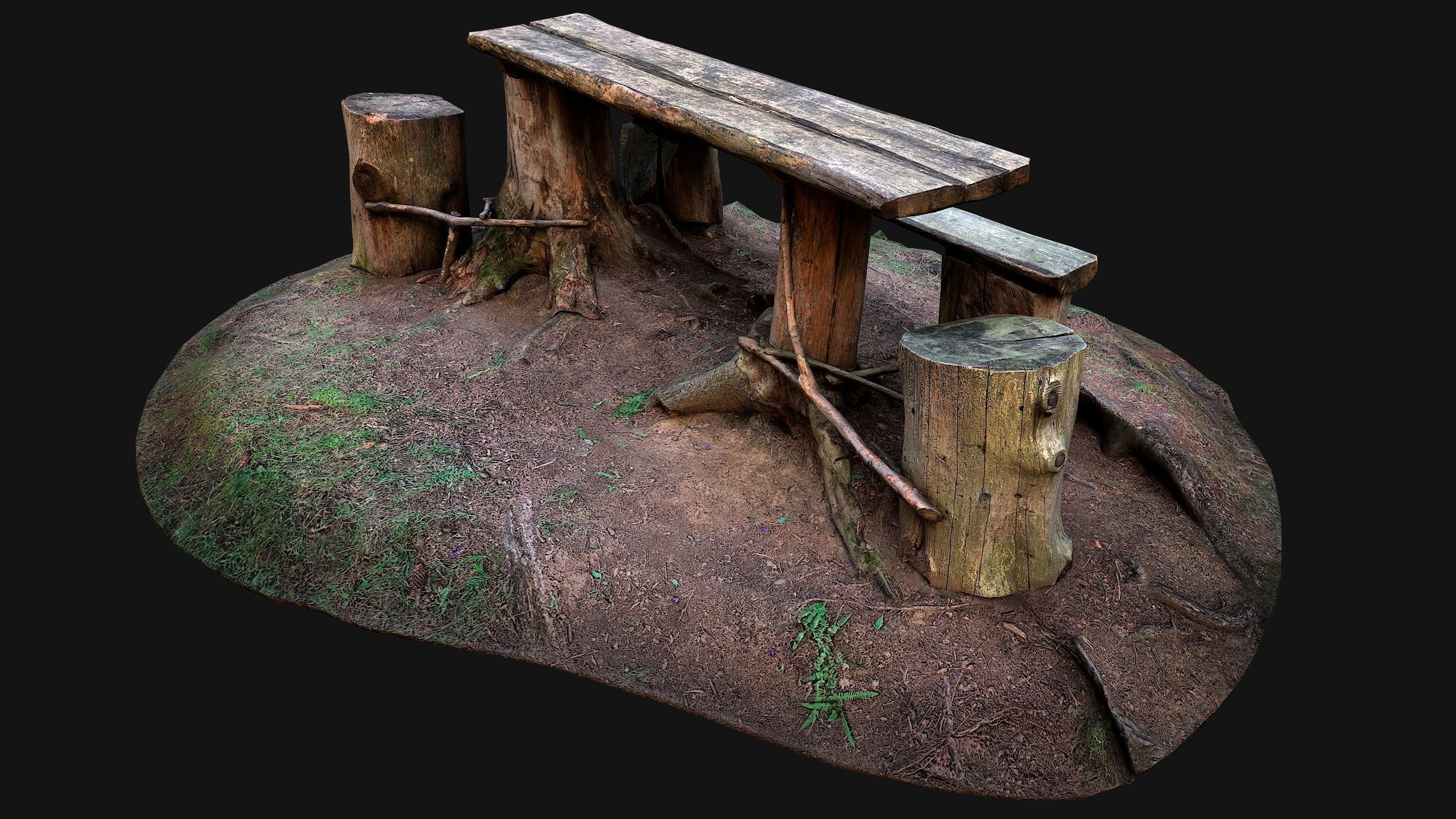 Wooden Table Bench Stump resting place in the Forest Low-poly 3D model_15