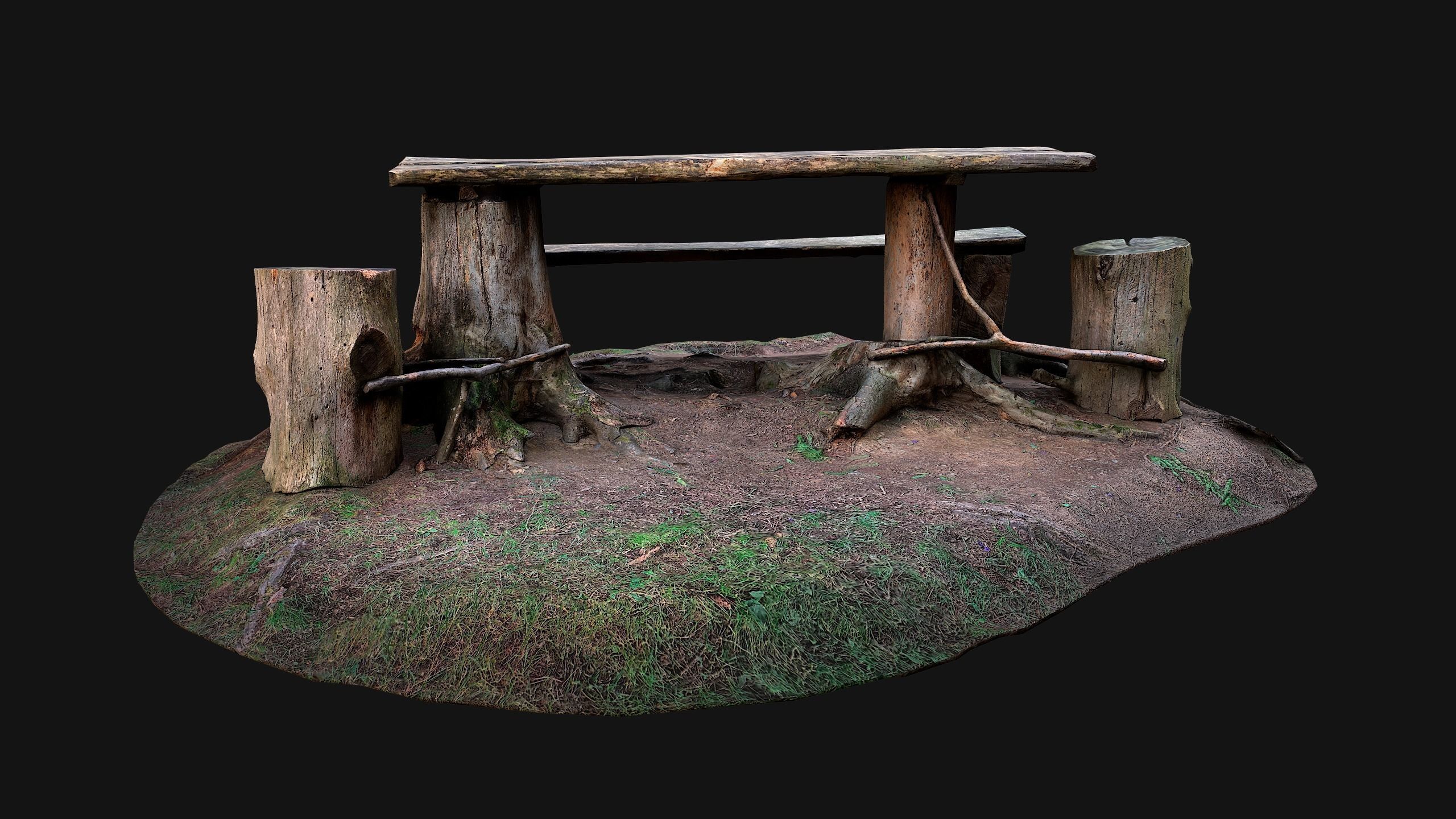 Wooden Table Bench Stump resting place in the Forest Low-poly 3D model_11