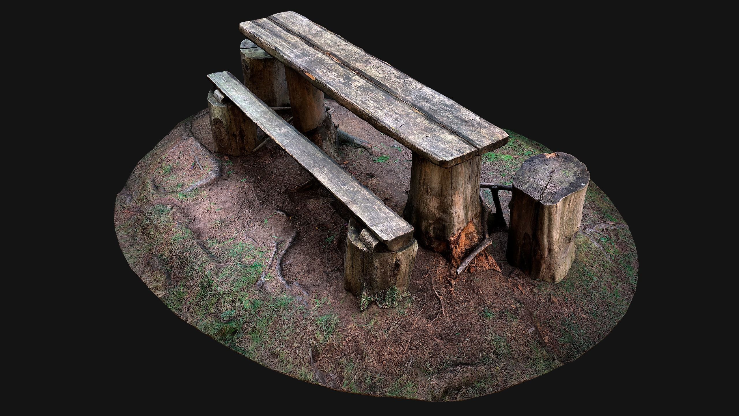 Wooden Table Bench Stump resting place in the Forest Low-poly 3D model_3