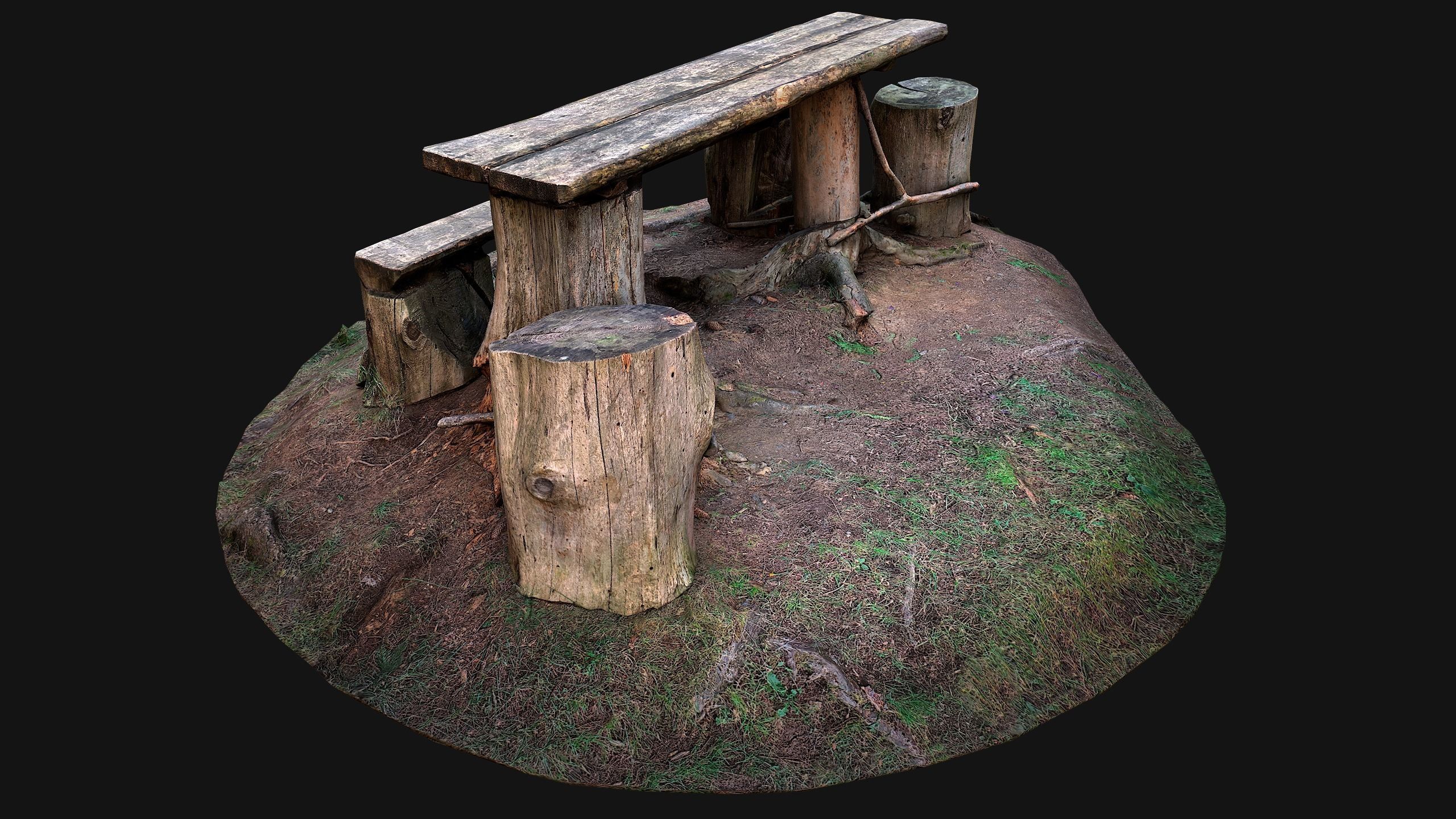 Wooden Table Bench Stump resting place in the Forest Low-poly 3D model_8