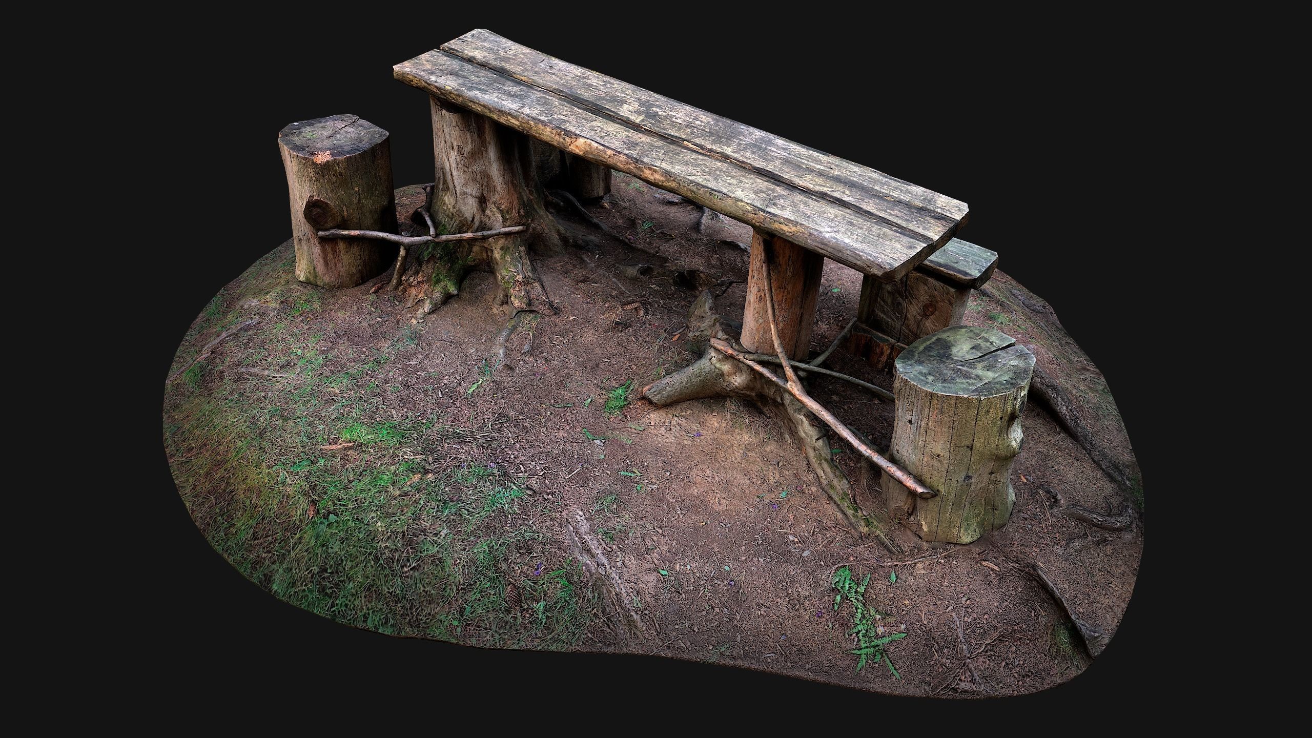 Wooden Table Bench Stump resting place in the Forest Low-poly 3D model_13