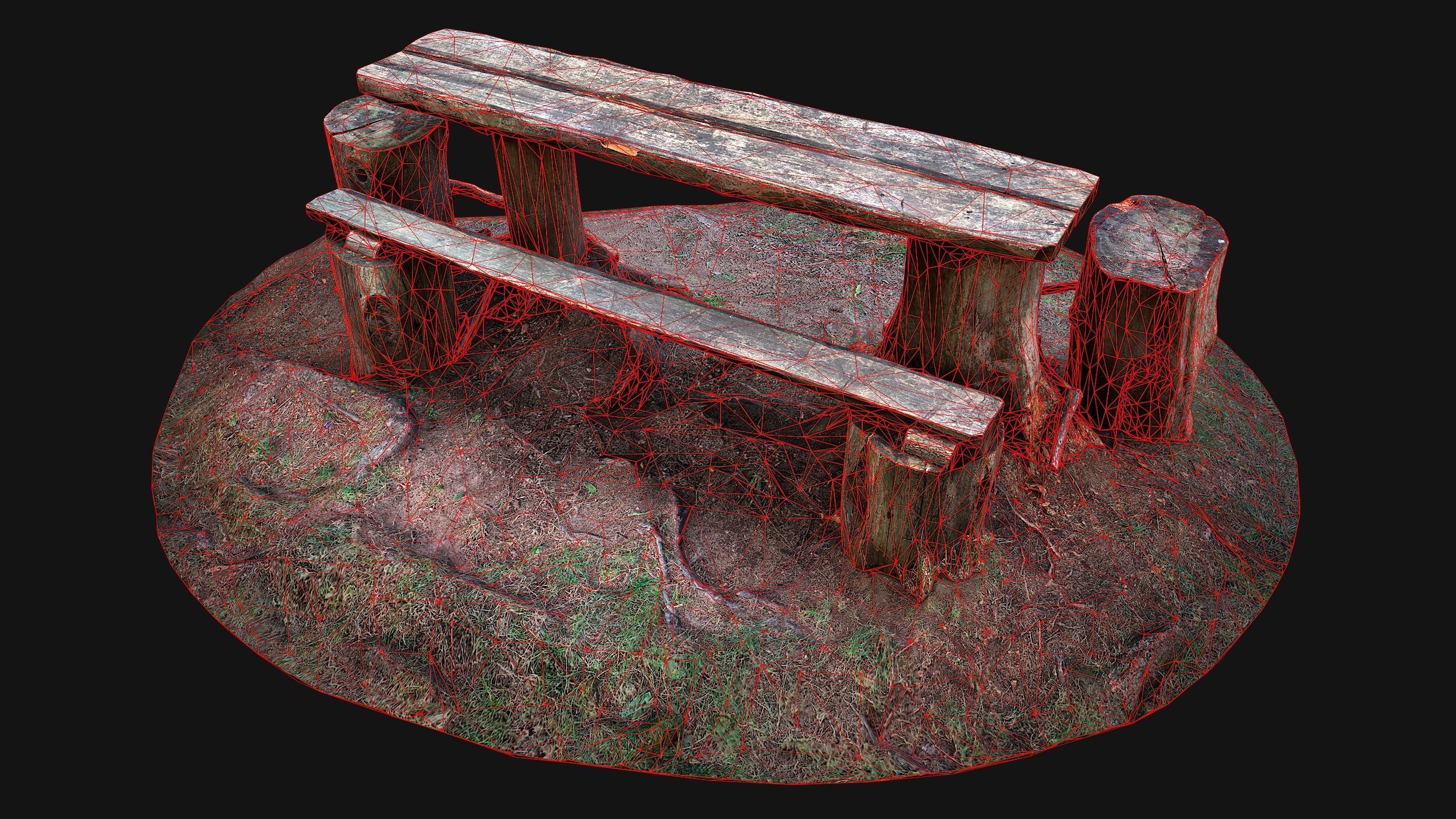 Wooden Table Bench Stump resting place in the Forest Low-poly 3D model_24